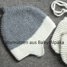 Baby-Mützen und Fäustlinge aus Baby-Alpaka